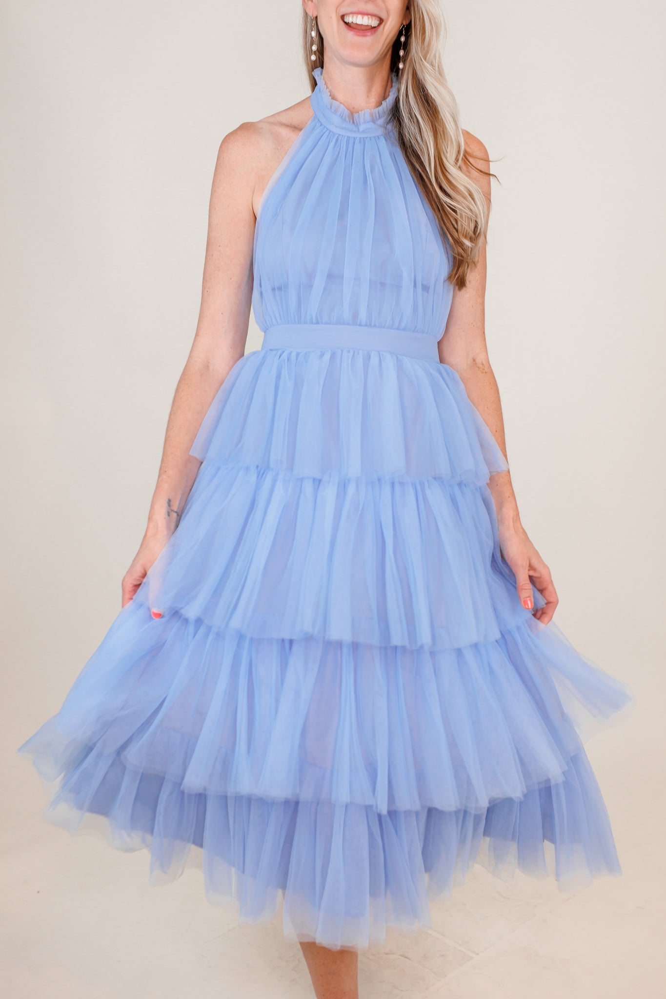 Lou Tulle Halter Tiered Blue Dress – Love, Odette